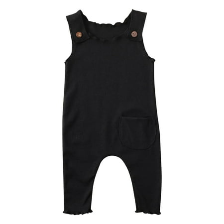 

Sunisery Newborn Baby Boys Girls Sleeveless Solid Color Jumpsuit Striped Overalls Summer Outfits Black 6-12 Months