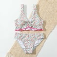 thumbnail image 2 of REORIAFEE Girls Kids Bathing Suits 2 Piece Ruffle Trim Hem Bikini Top and Short Cute Flower Print Beachwear Swimwear Tie Front Bathing Suits High Waist Quick Dry, 2 of 7