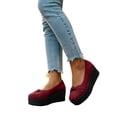 thumbnail image 4 of CYMMPU Women's Ruched Bow Platform Wedge Pumps, Closed Toe Slip On Wedge Shoes, Comfort Footwear for Party, Concert and Daily Casual Wear Wine 37, 4 of 7