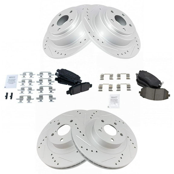 TRQ Front and Rear Performance Brake Pad & Rotor Kit Brake Pads Brake Rotors Set Ceramic Premium G-Coated Fits Select 2003-2006 Subaru Baja 2002-2004 Legacy Outback