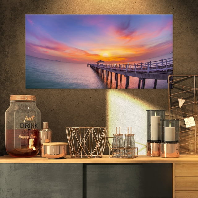 Wooden Bridge Long Into the Ocean - Pier Seascape Canvas Art Print