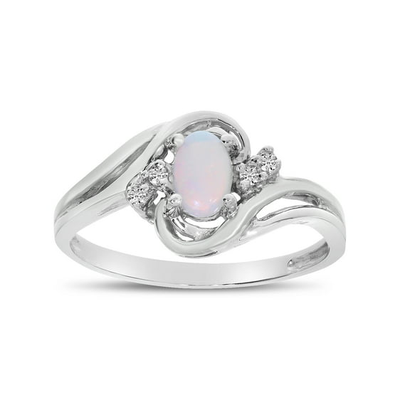 10k White Gold Oval Opal And Diamond Ring