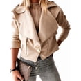 thumbnail image 3 of Women'S Long-Sleeved Lapel Short Jacket Fall Winter Solid Color Deerskin Button Jacket Khaki S, 3 of 7