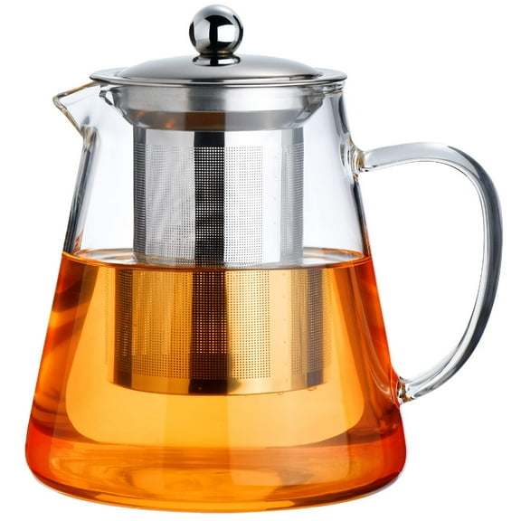 Clear Glass Tea Kettle Stovetop Safe 550ML, Borosilicate Teapot with Removable 18/8 Steel Infuser, Brew Loose Leaf Blooming Tea, Ideal for Travel Home, Clear