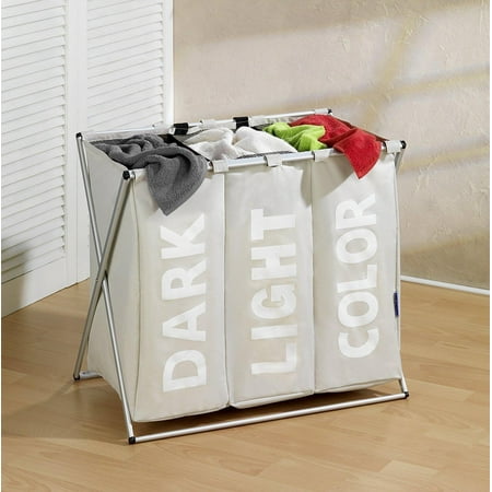 3 Bin Laundry Sorter Ktaxon Folding Laundry Washing Basket Bag 3 Section Foldable Fabric Laundry Hamper Sorter ()