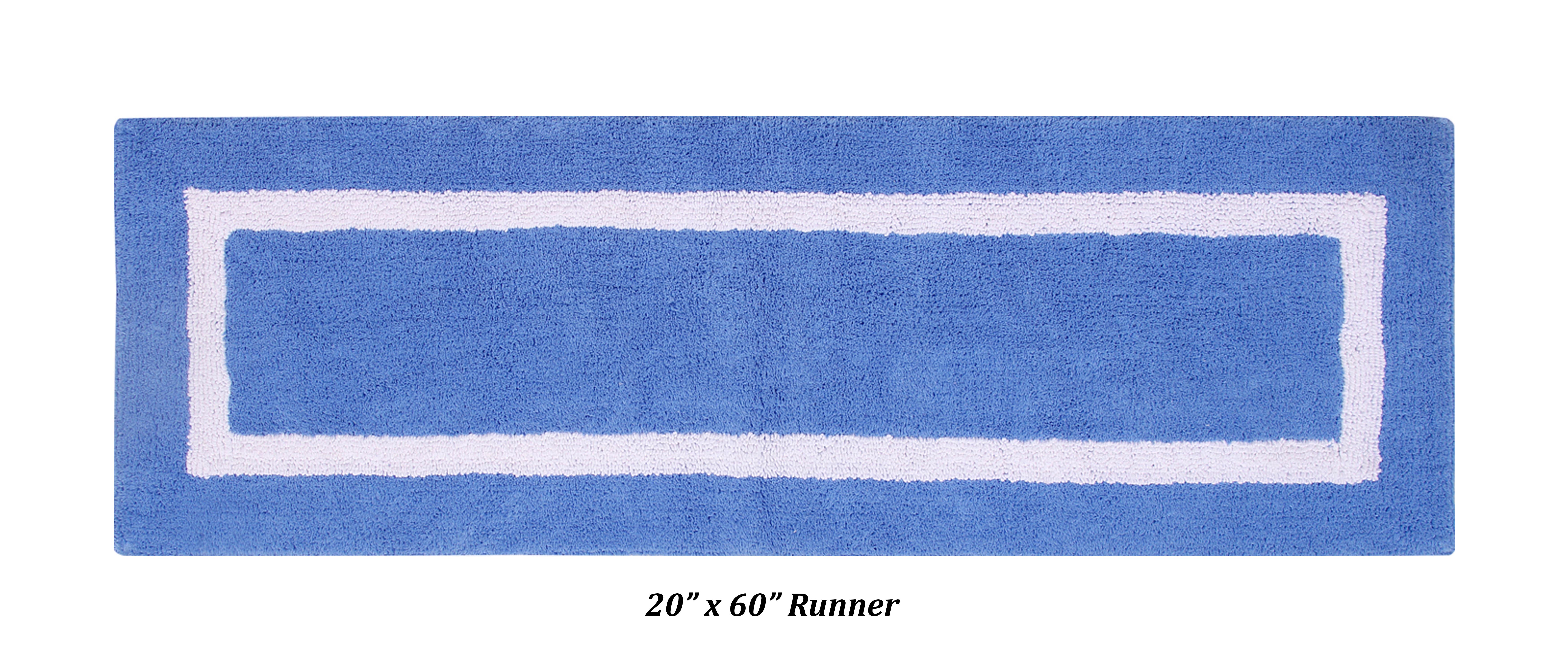 Better Trends 3 Piece Bathroom Rugs Set 100% Cotton Soft Bath Mat Water Absorbent, Reversible, Machine Washable, Bathroom Decor Toilet Base Contour Mat, Hotel Multi Collection - Dark Blue/White