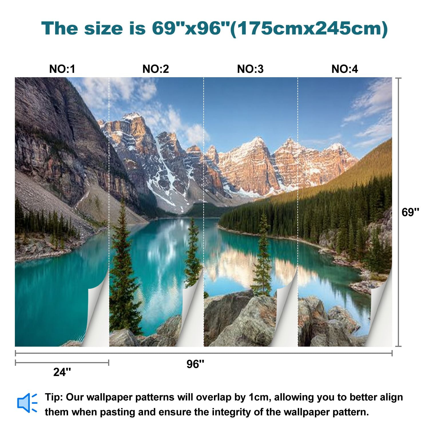 Peel and Stick Wallpaper Moraine Lake sunrise June National Park Canada Modern Art Wall Mural Decor Self Adhesive and Removable 69in x 98in