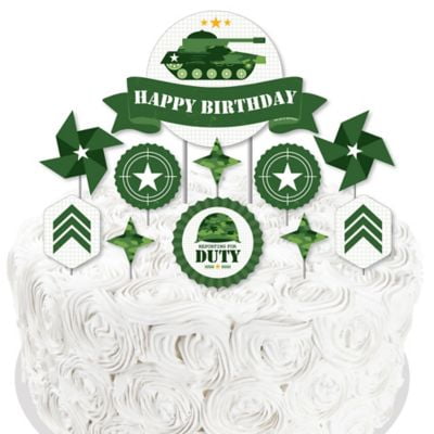Green Military Digital Camo Birthday ~ Edible 2D Fondant Birthday CakeCupcake Topper ~ D24052
