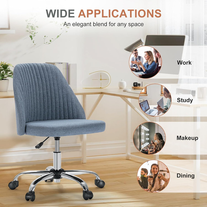 Sybels Modern Office Chair: Armless Swivel Desk Chair with Wheels, Adjustable Height Rolling Task Chair for Home, Dorm，Blue