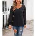 thumbnail image 5 of Camisa de manga larga de malla a rayas para mujer, blusa informal con cuello en V, tallas S a XXL, 5 of 5