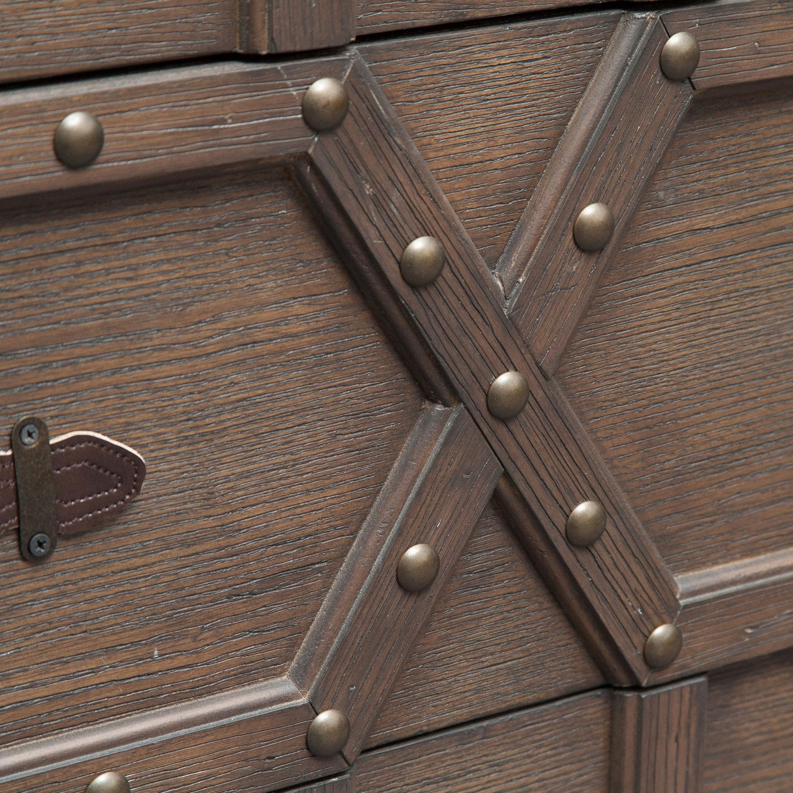 Traditional Styled Three Drawer Nail Head Accent Chest with Industrial Influence
