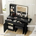 thumbnail image 5 of Makeup Vanity Desk with Mirror and LED Lights, Vanity Table with Charging Station, Drawers, Shelves, Cabinet & Upholstered Stool, Adjustable Lighting, 5 of 7