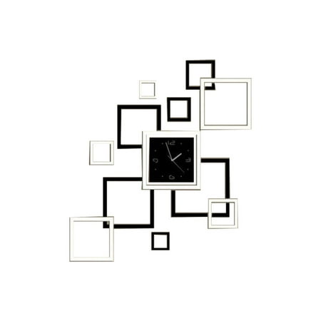Tone Clock Circuit - Living Room Square Designed DIY Wall Sticker Digital Clock Silver Tone Black