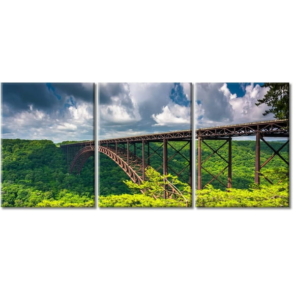 Wall Decor for Bedroom City Landscape Paintings Canvas Wall Art New River Gorge Bridge Canvas Art Prints West Virginia Forest Artwork for Home Walls with Wooden Frame, 12"x16"x3 Panels