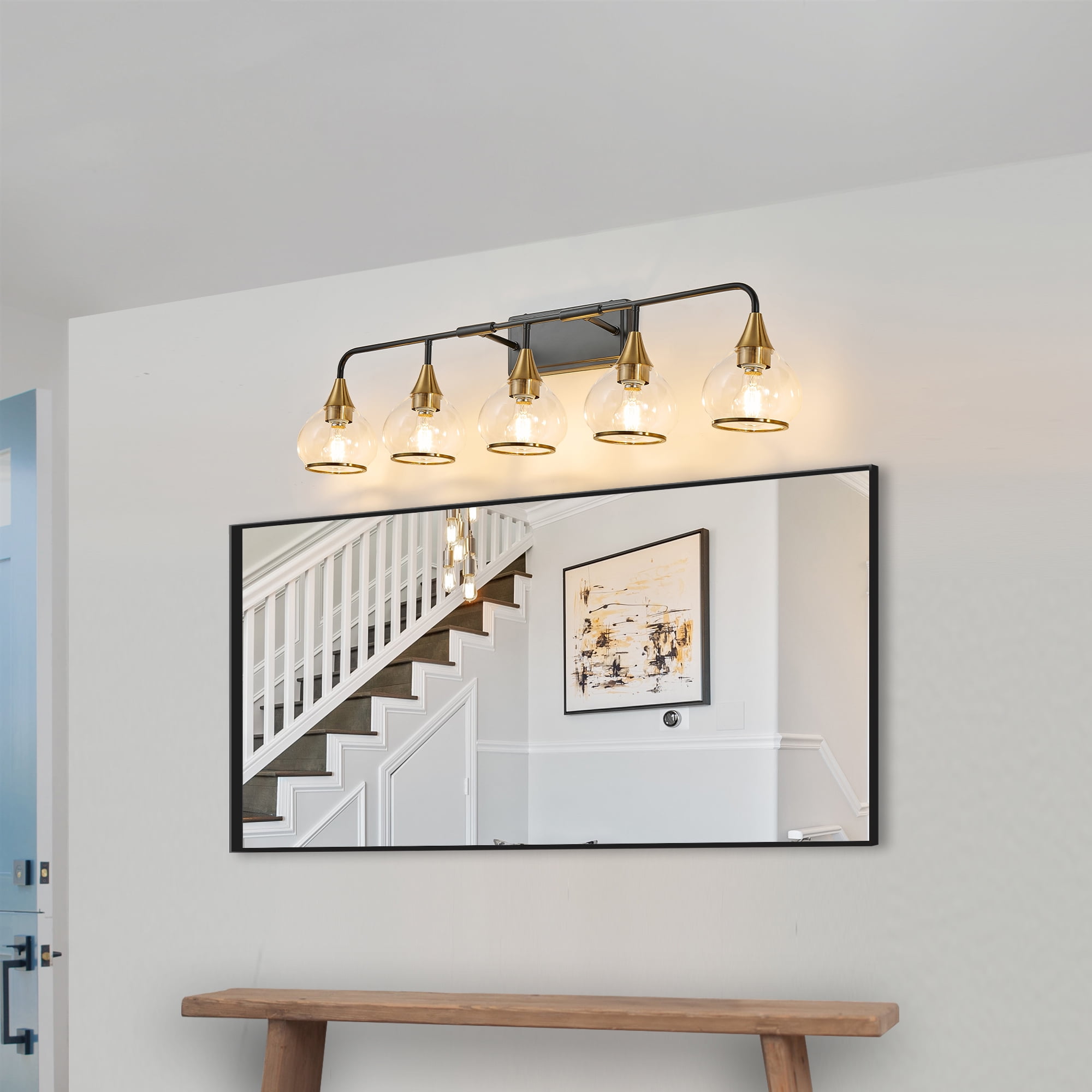 Matte Black and Gold bathroom 5 Light Bulbs Fixtures over mirror for Ceiling for House Toilet, bathroom and bedroom vanity