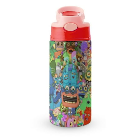 

My Singing Monsters Kids Water Bottle with Silicone Straw And Spill-Proof Lid 16.9oz Stainless Steel Double-Wall Vacuum Insulated Water Bottles for Boys Girls