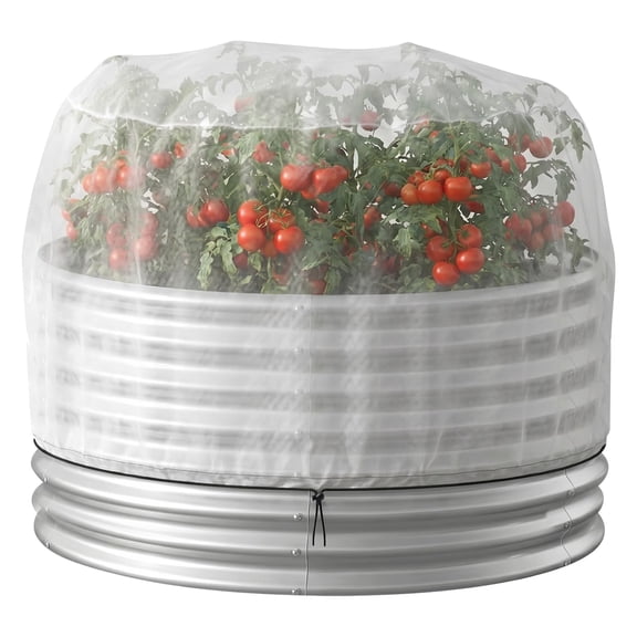 EBaokuup Round Raised Bed Shade Cover, Non-Woven Plant Shade Cloth with Drawstring for 2 x 1 Ft Beds