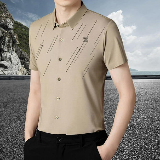 Camisa de Manga Corta para Hombres, Suéter con Solapa Informal, Cómoda Suelta, Ropa de Calle Informal para Hombre, Camisa de Vestir de Manga Corta Par SG Yinane camisa de rayas