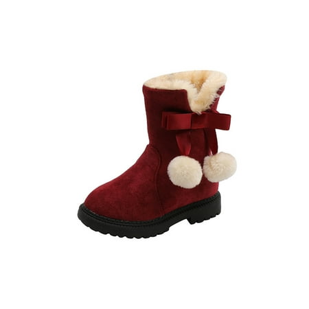 

Wazshop Girls Snow Boot Mid Calf Warm Bootie Zip Up Winter Boots Slip Resistant Plush Lined Shoes Kids Booties Comfort Non-Slip Red 10C