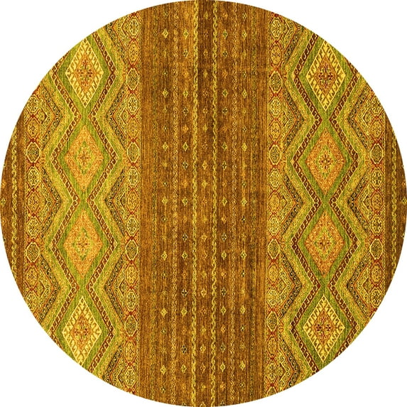 Ahgly Company Machine Washable Indoor Round Abstract Yellow Modern Area Rugs, 3' Round