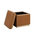 thumbnail image 4 of Linon Hawn Square Wood Upholstered Ottoman in Caramel Brown, 4 of 11