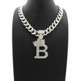 thumbnail image 3 of iJewelry2 Kings and Queens Crowned Initial Letter B Crystals Pendant Silver-tone Cuban Linked Chain Necklace, 3 of 3