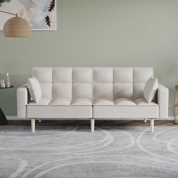 WhizMax Stylish Futon Sofa 78" W Linen Upholstered Couch Bed with Button Tufted Design and
