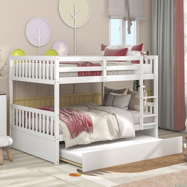 Lecut Full Over Full Bunk Beds for Kids Teens Solid Wood Full Bunk Bed