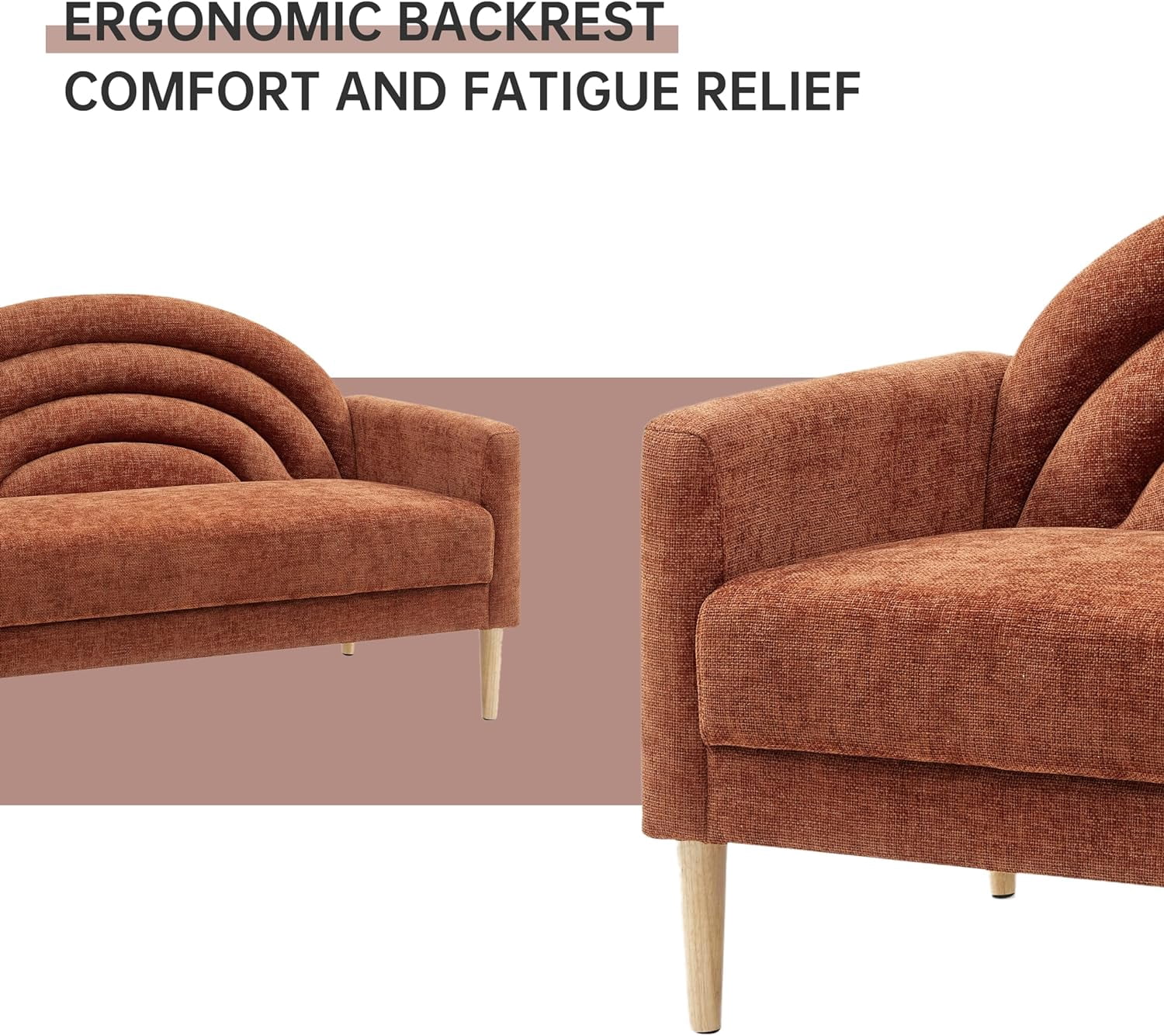 Zanmintaobo 63.8" Mid-Century Modern Loveseat,Tufted Rainbow Back Linen Upholstered Small Couch for Living Room & Apartment,700 LBS Capacity,Ocher