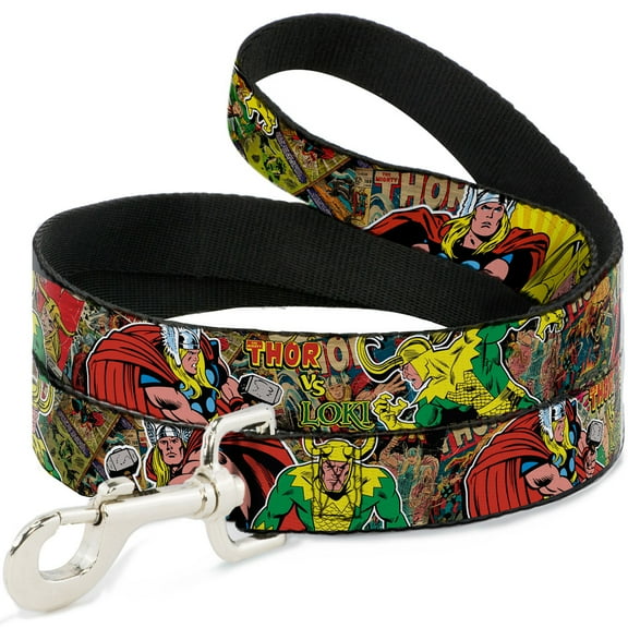 Marvel Comics Pet Leash, Dog Leash, Thor Loki Poses Retro Comic Books Stacked, 4 Feet Long 1.0 Inch Wide