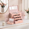 thumbnail image 3 of Casegrace 4-Tier Huge Jewelry Organizer with Small Jewelry Case, Built-in Large Mirror Case, 2 Side-door Necklace Display Holder, 3 Drawers Storage Jewelry Box for Earrings, Rings, Bracelets, Watches, 3 of 9
