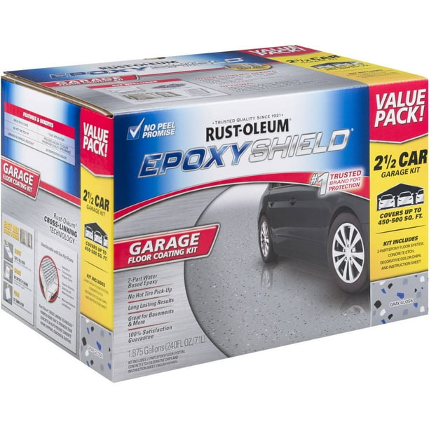 RustOleum EPOXYSHIELD 2.5 Car Garage Floor Coating Kit, Gray Gloss