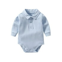 Baby Boys Girls Pure Color Long Sleeve Lapel Bodysuit,Color:Light Blue Size:18-24 Months