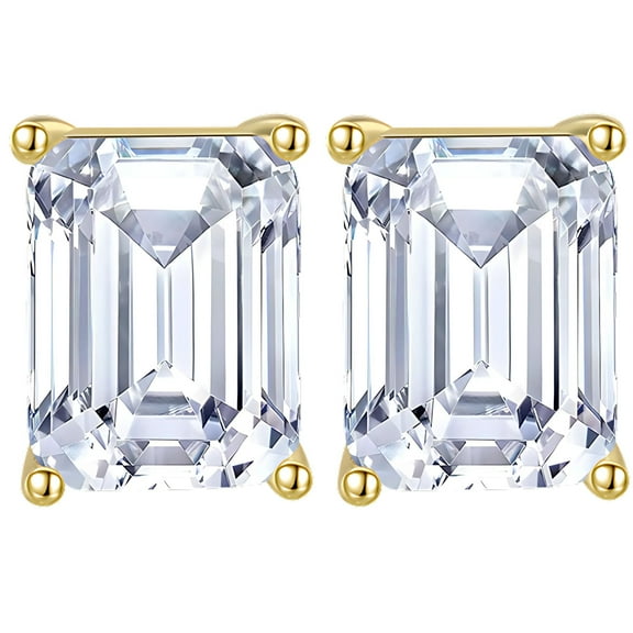 Emerald Cut Stud Earrings for Women 7.5 Ct Sterling Silver Studs for her Ginger Lyne Collection
