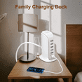 thumbnail image 2 of Charging Station For Multiple Devices 40W , Wall Charger Block 5 USB Ports(Shared 6A), Tower Charging Station with Type-C 3A for iPhone iPad Tablets Smartphones, Home Office Use, Travel Accessories, 2 of 6