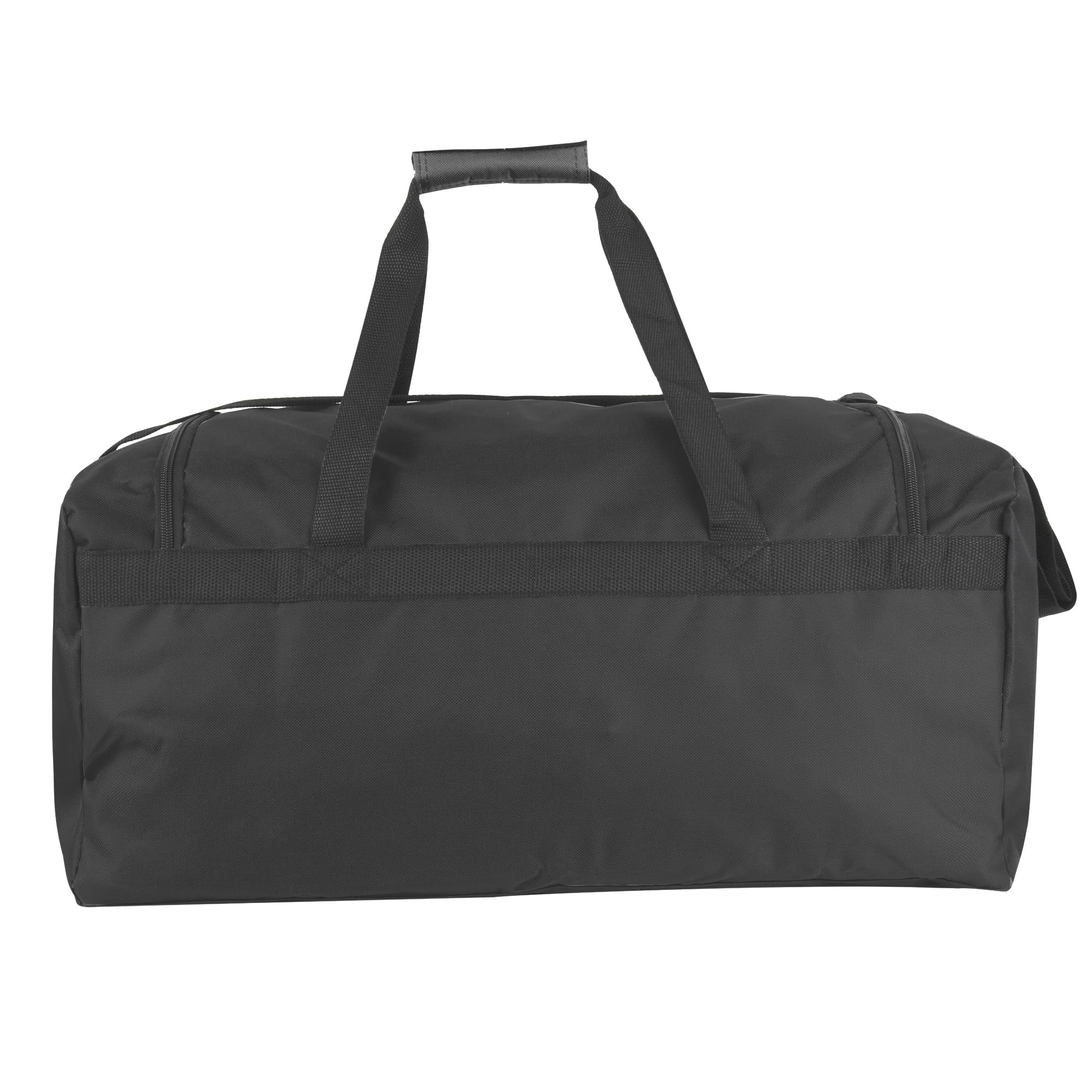 24 Pack of Bulk Wholesale 40 Liter 22 Inch Duffle Bags with Reflective Stripe, Front Accessory Pocket, Velcro Handles and Luggage Strap for Sports, Gym & Traveling in Black