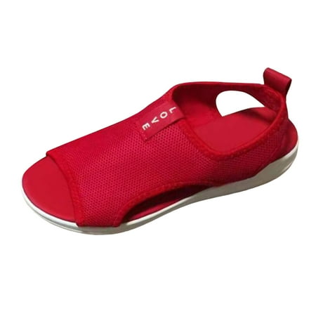 

Mnyotv Summer Sandal Ladies Fashion Solid Color Breathable Mesh Open Toe Lightweight Flat Sandals for Women Wedge Shoes Red 38