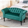 thumbnail image 2 of 52 Inch Kids Velvet Sofa, 2-Seater Loveseat Sofa with Tufted Backrest and Rolled Armrest, Modern Upholstered Couch with Solid Legs for Living Room, Bedroom, Dark Green, 2 of 7