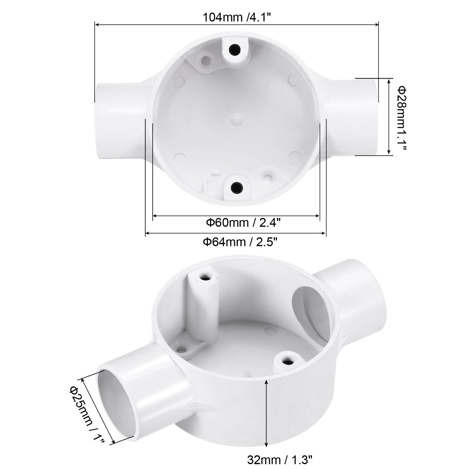 5Pcs Conduit Box Junction Box 2 Way 25mm with Cover, M4 Screws for Hose