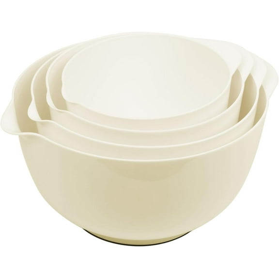 Nesting Plastic Mixing Bowl Set, 4-Piece Mixing Bowl Set with Pour Spout for Prepping, Mixing, Baking, Cooking
