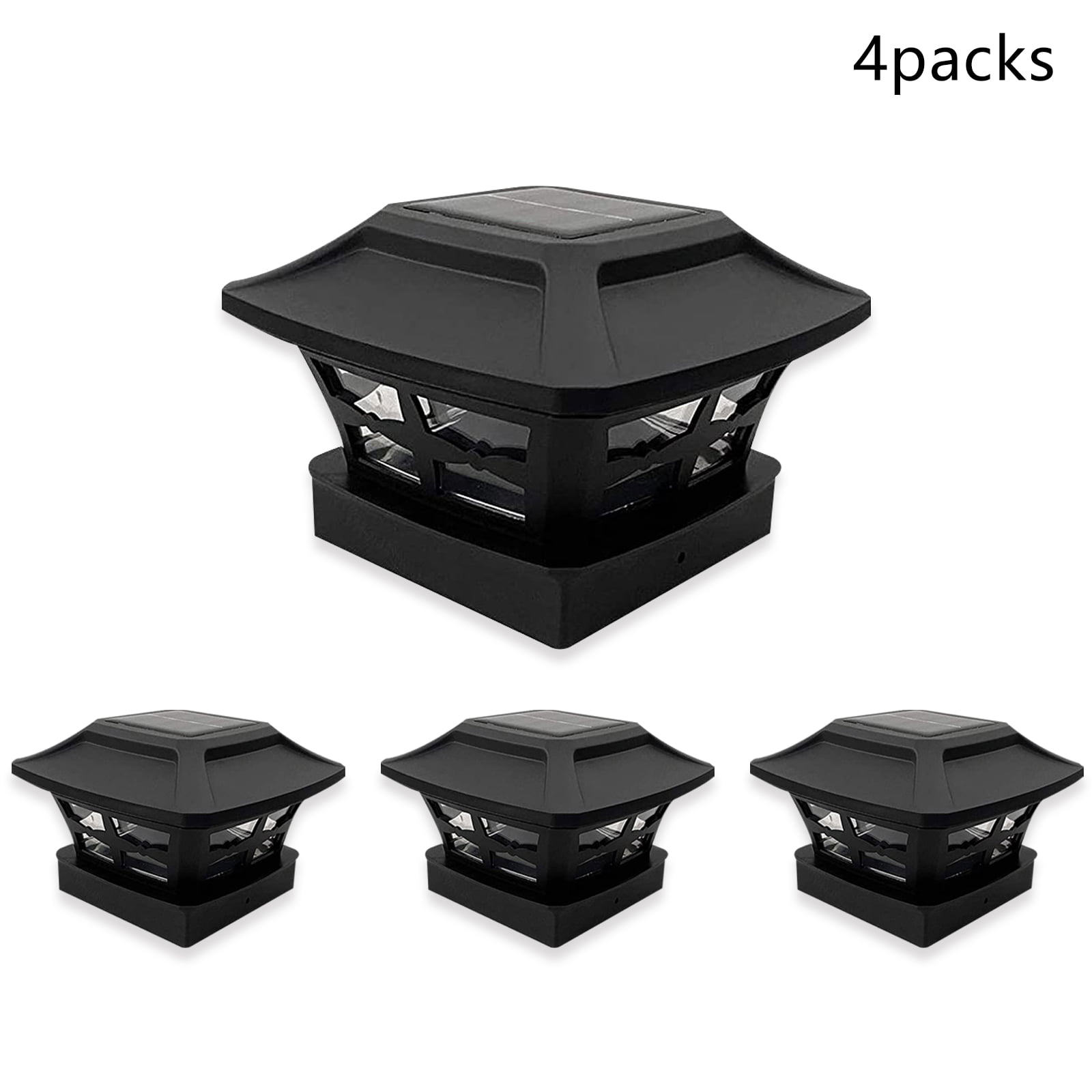 4 Pack LED Fence Post Lights, 4x4 Outdoor Solar Post Cap Lights with 2