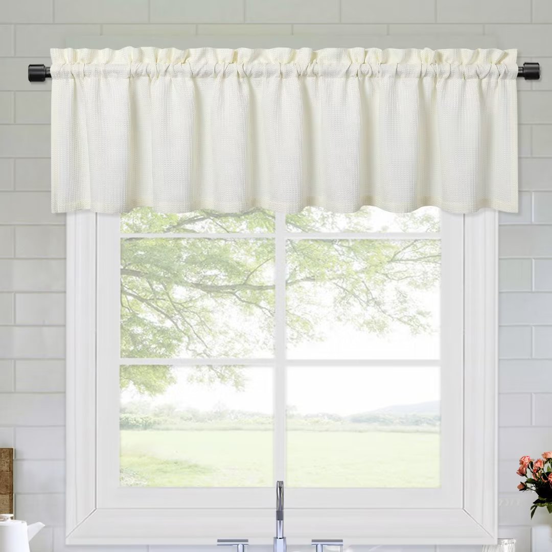 Haperlare Kitchen Curtain Valance 60"W x 15"L Waffle Weave Waterproof
