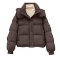 thumbnail image 3 of Stichou Puffer Jacket for Women Casual Zipper Padded Keep Warm Cold Protection Long Sleeve Parkas Winter Clothing Coffee XL, 3 of 5