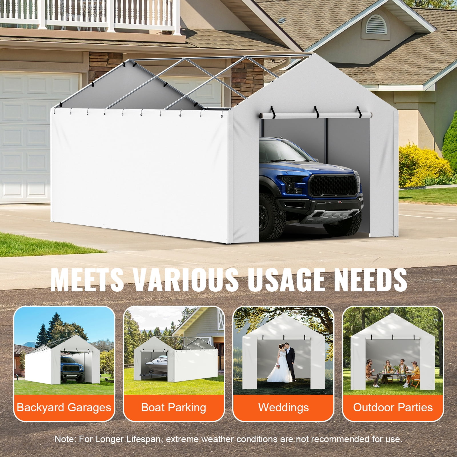 KFFKFF White Carport Conversion Canopy 10 x 20 ft Car Shelter Sidewall Tent
