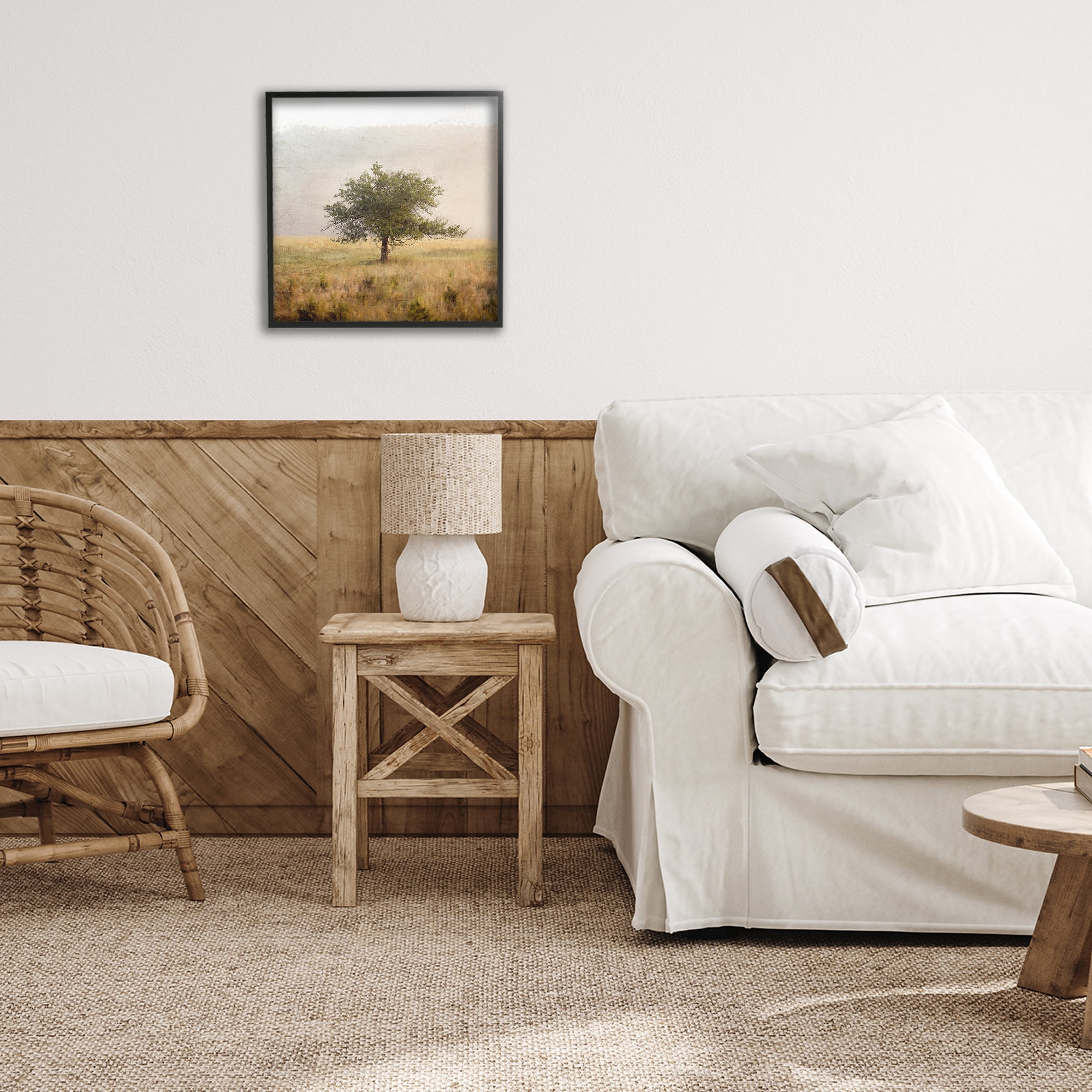 Stupell Industries Tree Alone in Golden Field Black Framed Giclee Art, design by Anne Bailey