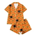 thumbnail image 5 of XIYON Halloween Pajamas Women Pumpkin Short Sleeve Sleepwear 2 Piece Button Down Top and Shorts Pajama Set Cozy Loungewear Fashion Clothes, 5 of 6