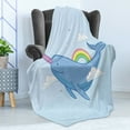 thumbnail image 4 of Narwhal Soft Flannel Fleece Throw Blanket, Abstractal Whale with Horn Flying in the Sky Among Clouds and Rainbow, Cozy Plush for Indoor and Outdoor Use, 50" x 60", Multicolor, by Ambesonne, 4 of 5
