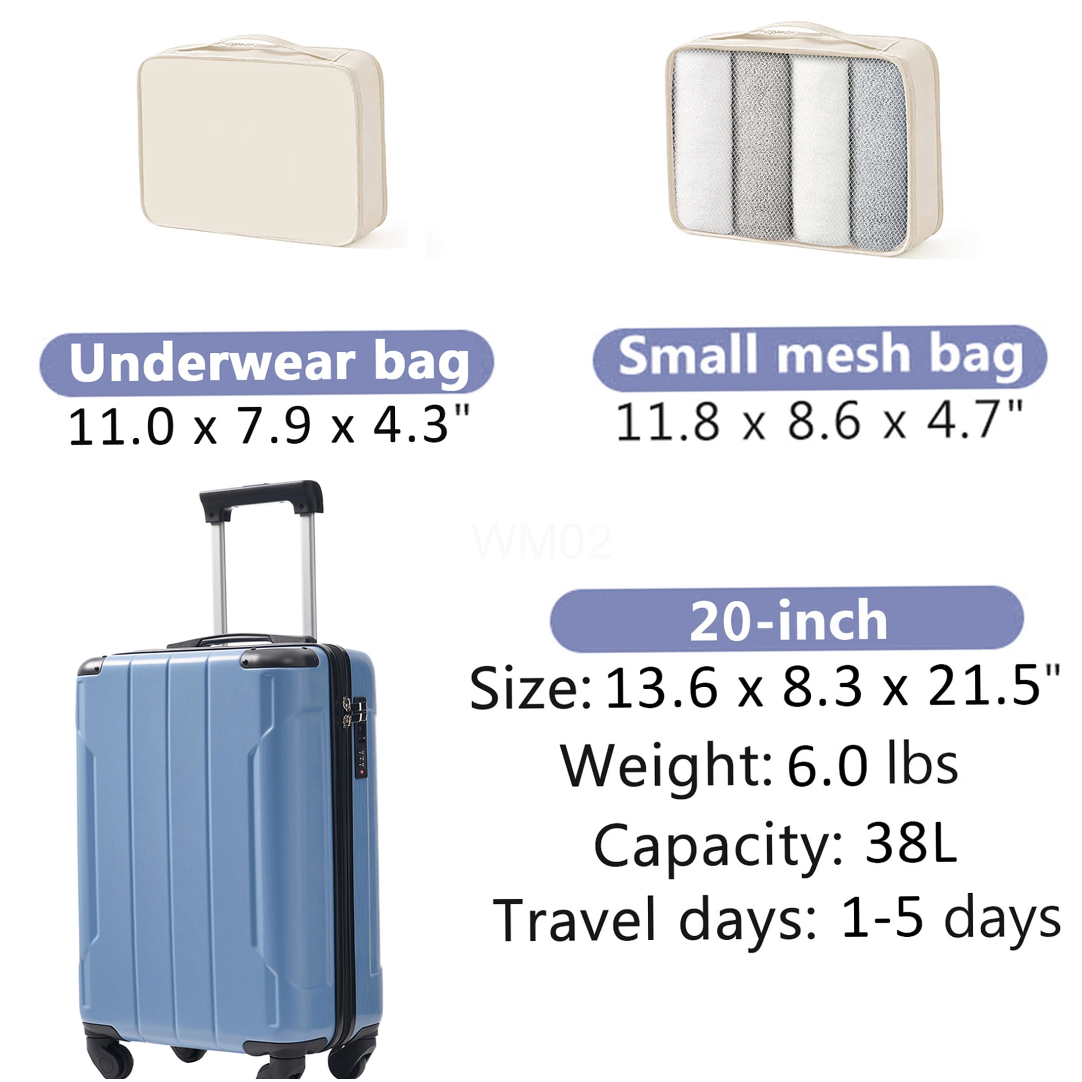COSMOS 20 Inch Expandable Carry On Luggage with TSA Lock, Lightweight ABS Spinner Suitcase in Blue-Gray, Includes Packing Organizers