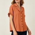 thumbnail image 5 of SAFUNY Women's Button Down Shirt Button Closure Collared Neck Short Sleeve Summer Style For All Day Wear Orange M, 5 of 8