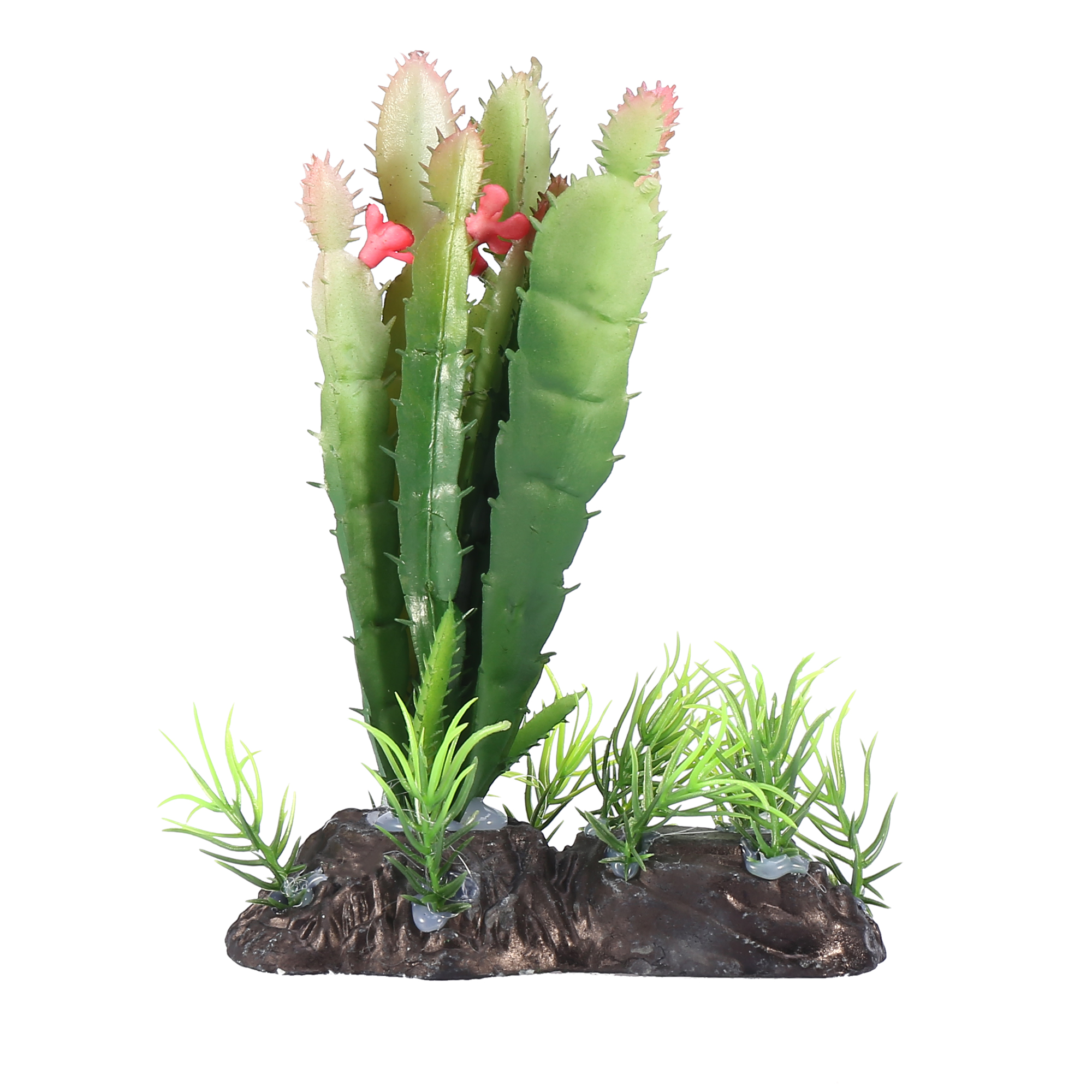 Green Plastic Terrarium Cactus Plant Ornament for Reptiles and